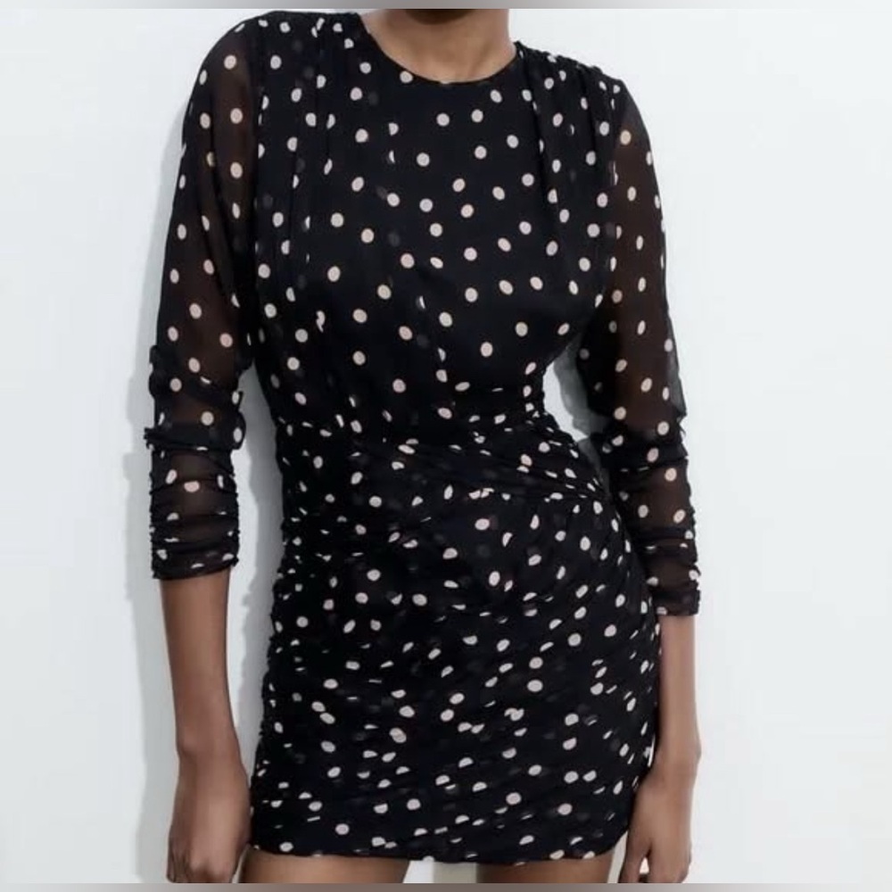 Brand New Zara drapped polka dot dress